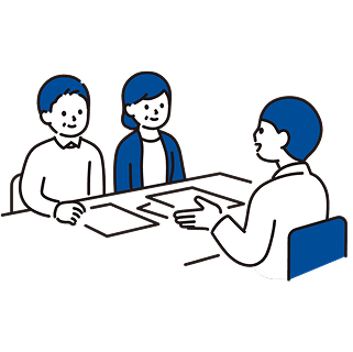 向かい合って話している